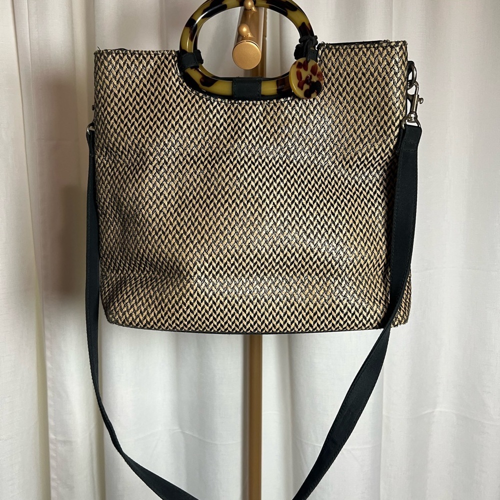 Marlo Elegant Black and Tan Tote with Adjustable Strap
